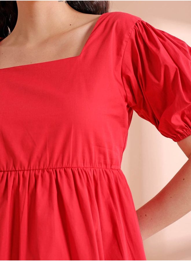 Women Regular Fit Casual Solid Babydoll Dress