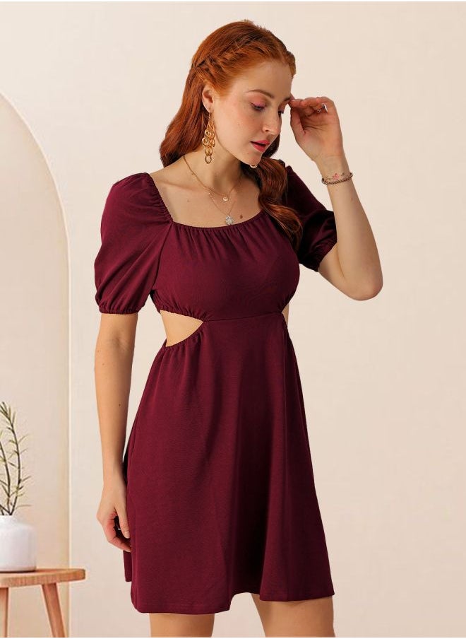 Women Fit and Flared Party Wear Textured Cut Out Dress