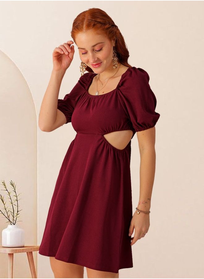 Women Fit and Flared Party Wear Textured Cut Out Dress