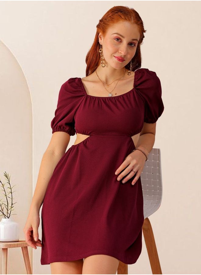 Women Fit and Flared Party Wear Textured Cut Out Dress
