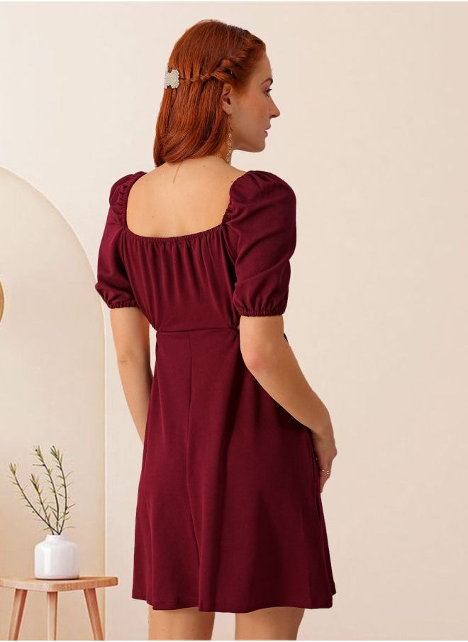 Women Fit and Flared Party Wear Textured Cut Out Dress