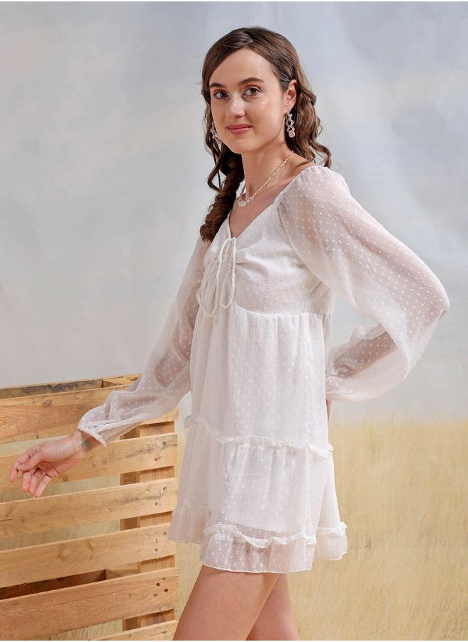 Women Fit and Flared Casual Textured Tiered Dress