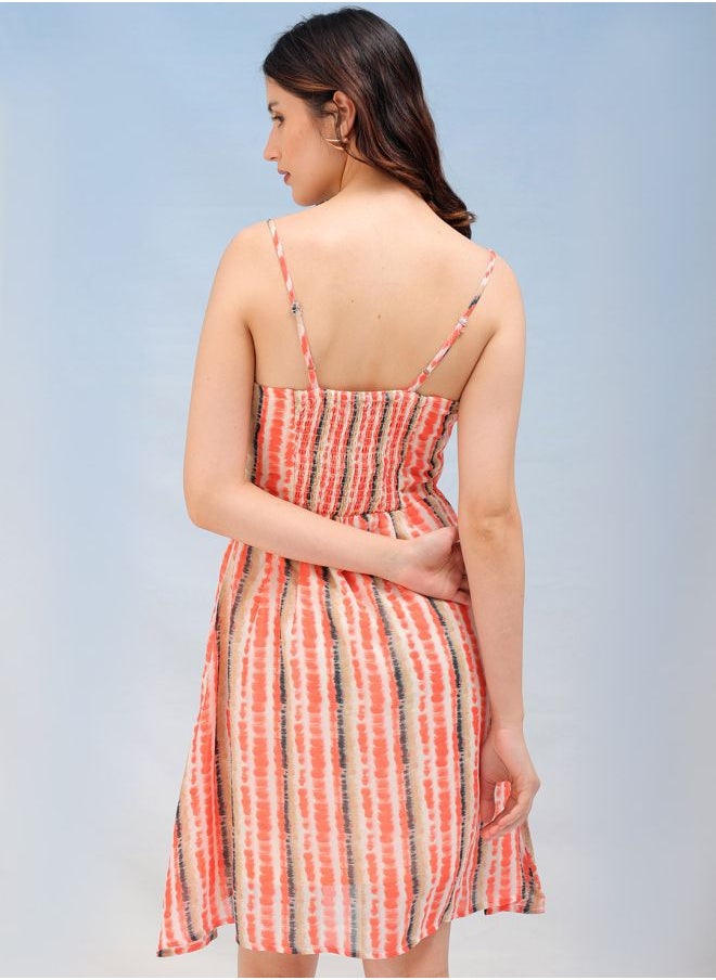 Women Fit and Flared Casual Tie & Dye Ruffle Dress