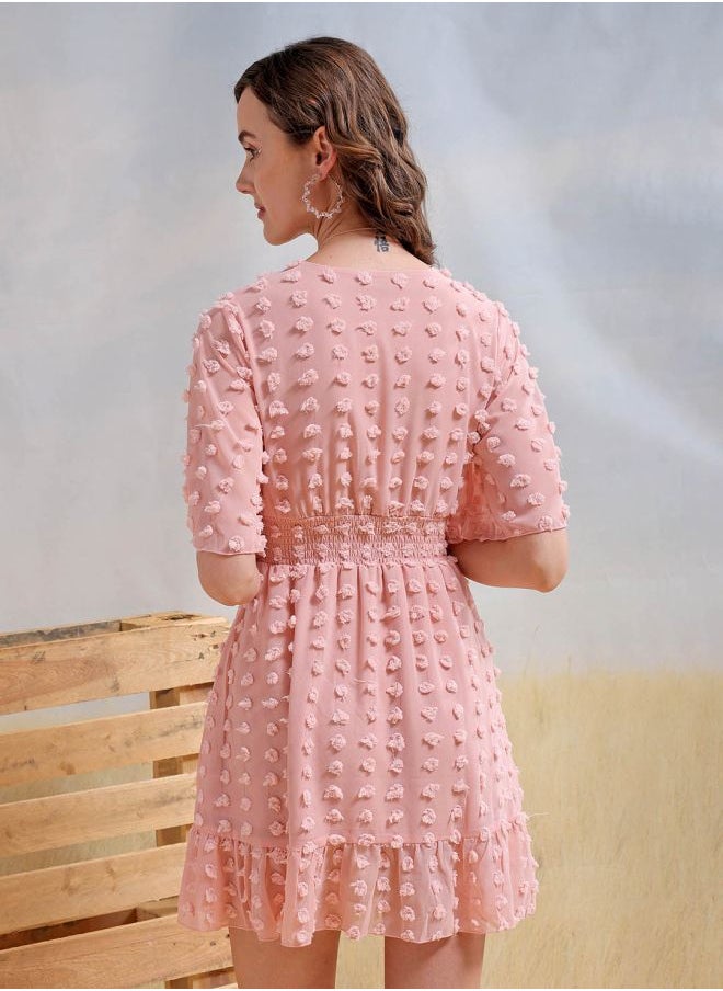 Women Fit and Flared Casual Textured Mini Dress