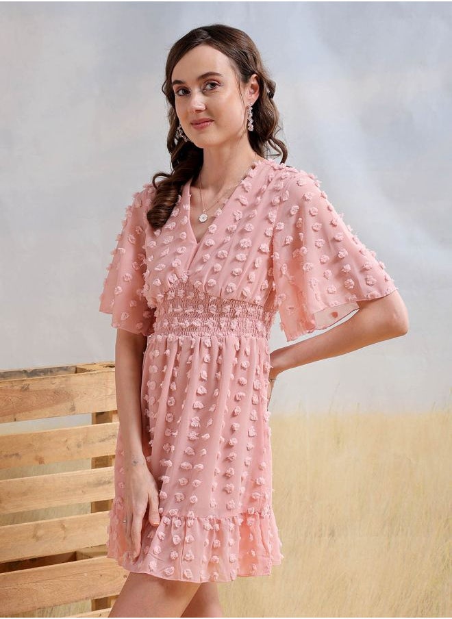 Women Fit and Flared Casual Textured Mini Dress
