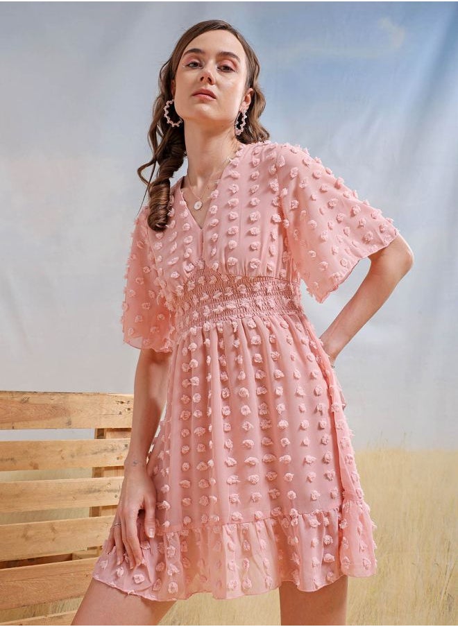 Women Fit and Flared Casual Textured Mini Dress