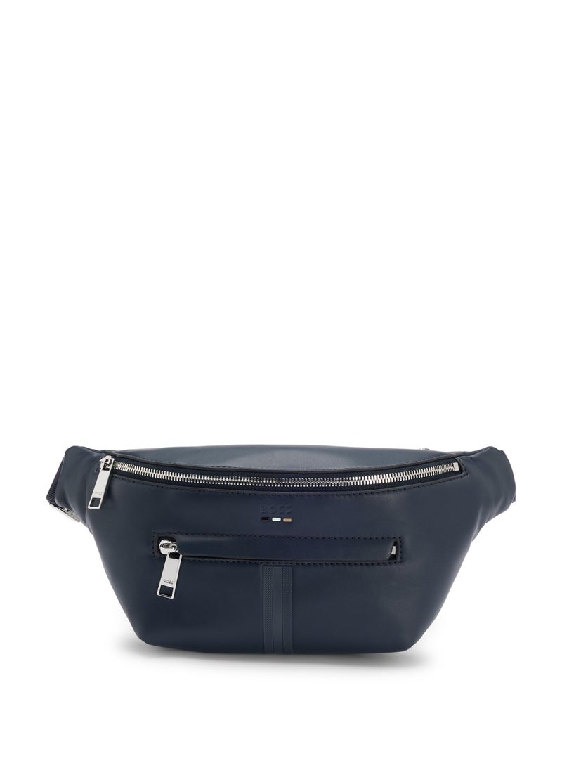 Faux-leather belt bag with textured trim