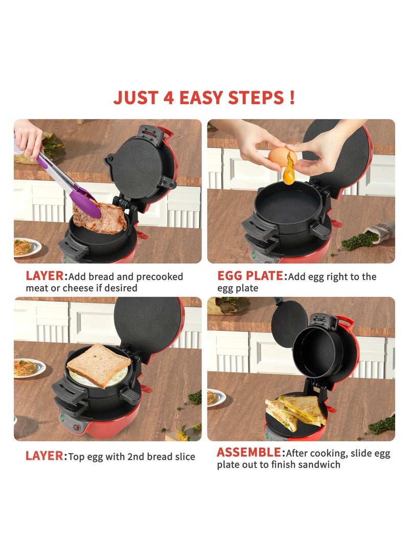Sandwich Toaster & Burger Maker with Egg Rings and Timer – 750W Non-Stick Ceramic Heating Plates – Fast & Efficient for Sandwiches, Hamburgers, Breakfast – Easy to Clean