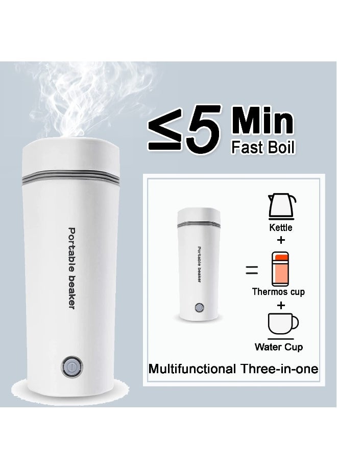 Portable Electric Kettle Stainless Steel Liner Travel Electric Cup Home Mini Heating Teapot Fast Cooking Single Cup Water Heater 350ml Hot Water Bottle White
