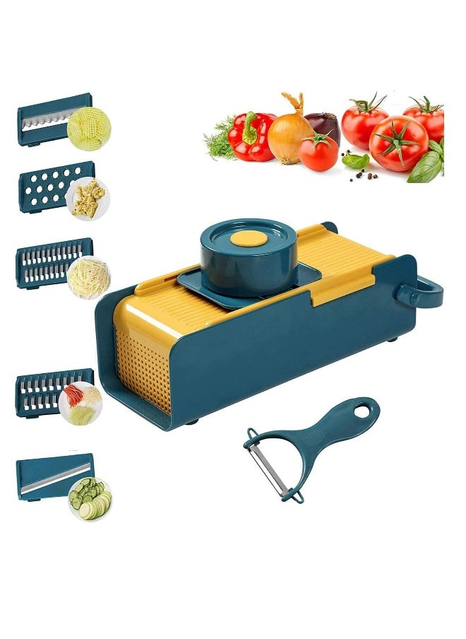 Vegetable Chopper Vegetable Chopper Slicer Cutter Chopper and Grater Spiralizer Lemon Squeezer Egg Separator 12 in 1 Interchangeable Blades with Colander Basket and Container
