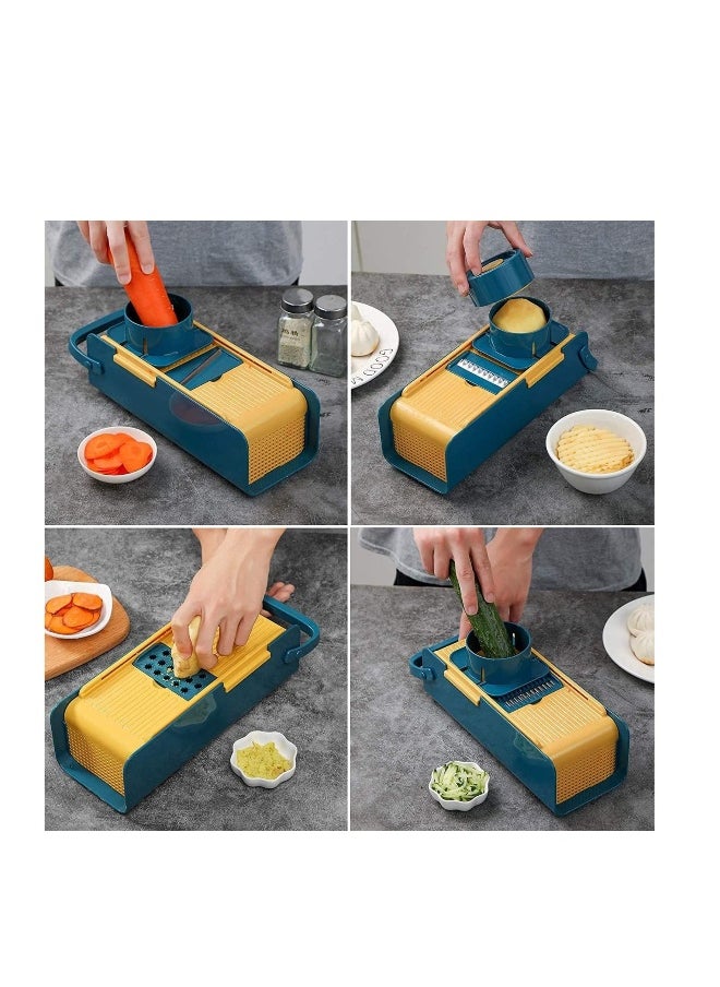 Vegetable Chopper Vegetable Chopper Slicer Cutter Chopper and Grater Spiralizer Lemon Squeezer Egg Separator 12 in 1 Interchangeable Blades with Colander Basket and Container