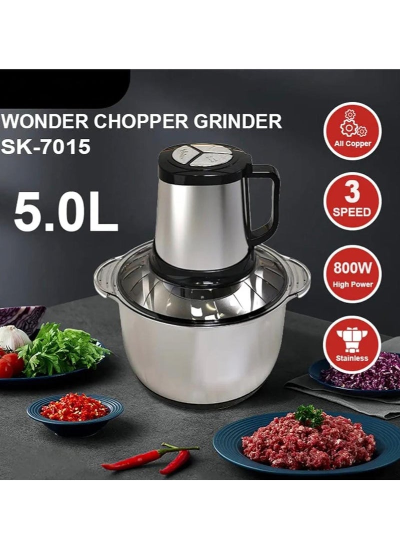 5L Stainless Steel Food Chopper & Mincer Grinder Blender – 800W Heavy Duty Copper Motor, Electric Meat Grinder for Vegetables, Onions, Nuts & More – Kitchen Processor with 4 Sharp Blades