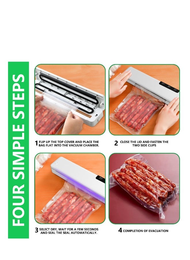 Full Automatic Vacuum Sealer Machine, Food Preservation Vacuum Sealer with LED Indicator Lights for Food Preservation, Compact Design, Automatic Dry/Moist Food Modes Extended Food Freshness (White)