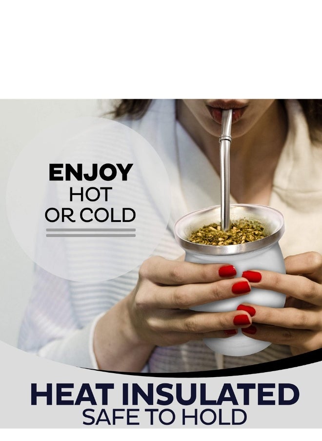 230ml White Color Yerba Mate Tea Cup Stainless Steel Double Walled Easy Wash Household Insulation Cup Mate Gourds for Yerba Mate Loose Leaf Drinking with Bombilla Straw