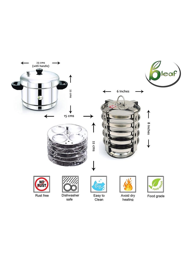 BLeaf Stainless SteelIdli cooker Induction Standard with Regular Idli StandIdli Plates 6 Plates 24 Idlis Idli Cooker with 6 Regular Idli Plates 5 Plates Thatte Idli Stand