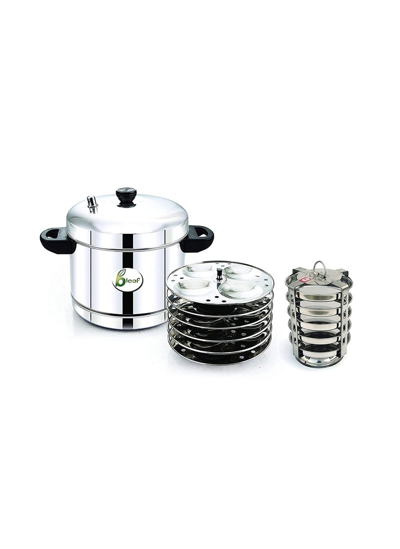 BLeaf Stainless SteelIdli cooker Induction Standard with Regular Idli StandIdli Plates 6 Plates 24 Idlis Idli Cooker with 6 Regular Idli Plates 5 Plates Thatte Idli Stand
