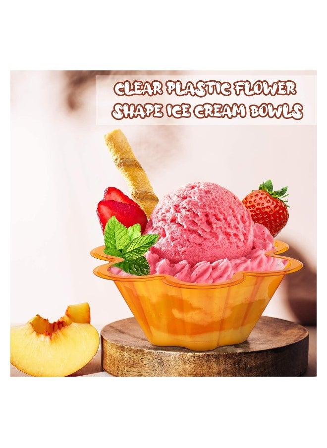 Plastic Ice Cream Bowls, 200 Pcs 8.5 oz Dessert Cups, Disposable Colorful Flower Shape Pudding Fruit Trifle Tasters Containers, for Sundae Chocolate Appetizers Shot Samplers Party Serving(4 colors*50)