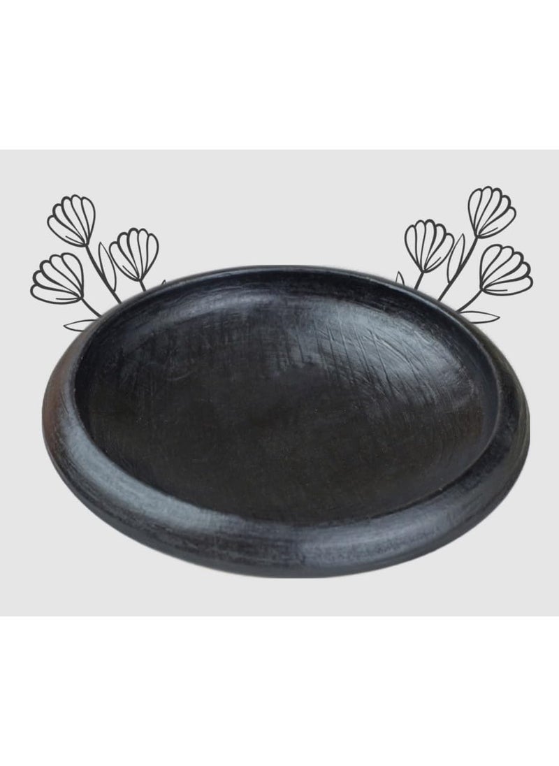 Craftsman India Online Deep Burned Clay TawaPan For Cooking And Serving 10 Inch Black