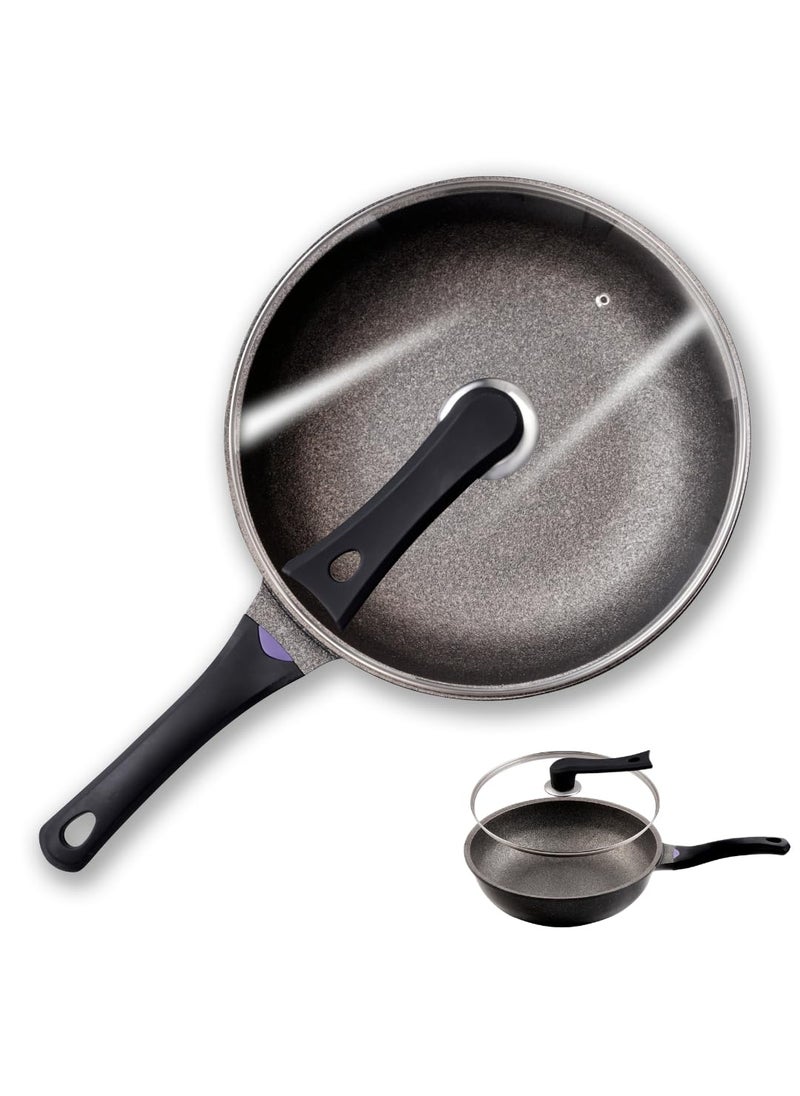 HOOPVOOL Nonstick Frying Pan Skillet 28CM 3Liter Saute Pan with Lid StayCool Handle Chef Pan Healthy Stone Cookware Cooking Pan Induction Compatible PFOA Free Black