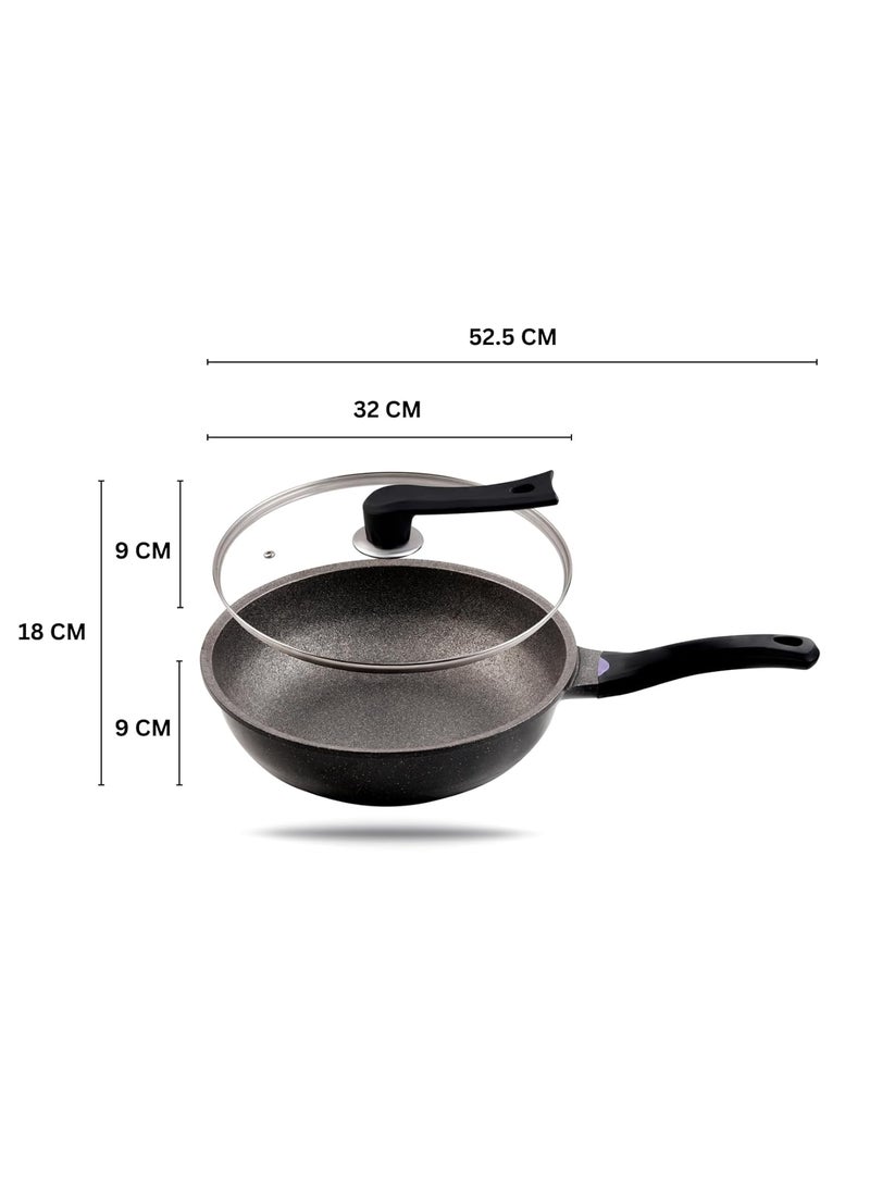 HOOPVOOL Nonstick Frying Pan Skillet 28CM 3Liter Saute Pan with Lid StayCool Handle Chef Pan Healthy Stone Cookware Cooking Pan Induction Compatible PFOA Free Black