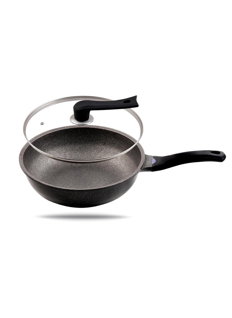 HOOPVOOL Nonstick Frying Pan Skillet 28CM 3Liter Saute Pan with Lid StayCool Handle Chef Pan Healthy Stone Cookware Cooking Pan Induction Compatible PFOA Free Black