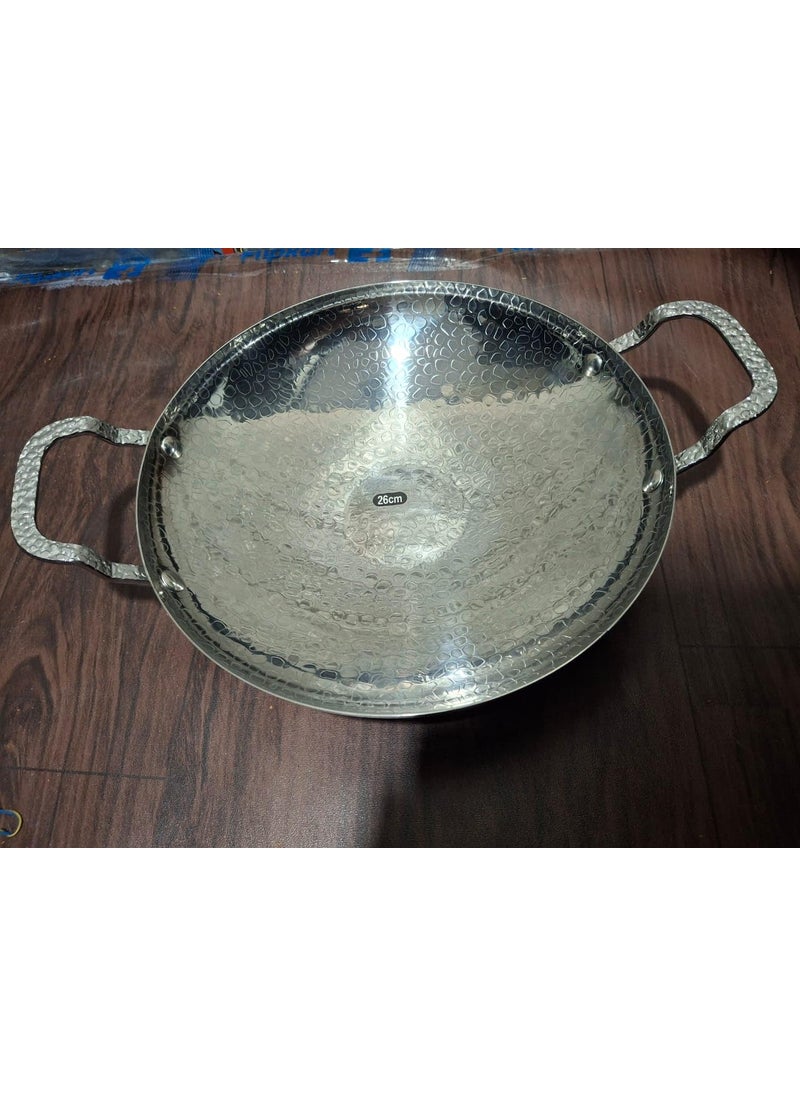 samusagya Stainless Steel Hammered Finish Kadhai Round Bottom KadraiWok Cookware