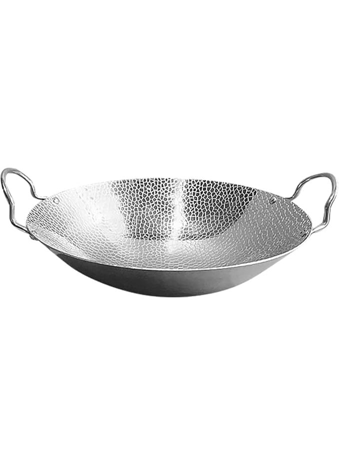 samusagya Stainless Steel Hammered Finish Kadhai Round Bottom KadraiWok Cookware