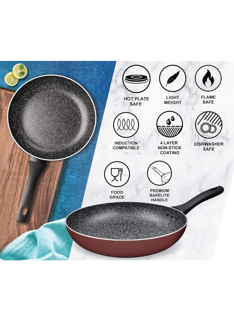 MILTON Pro cook Granito Fry Pan 22 cm Frying Pan for StirFry Omlette Egg Pan Saut Fish Frypan NonStick Cookware Induction Gas Friendly 2 Years Warranty Burgundy