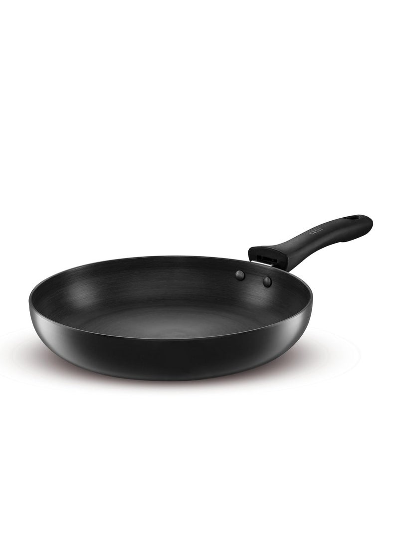 Diamond Steel Hard Anodized Frying Pan Non Reactive Non Toxic Non Staining Food Grade Surface 325mm Thick for Uniform Heating Cool Touch Bakelite Handle Induction Friendly Black 26cm