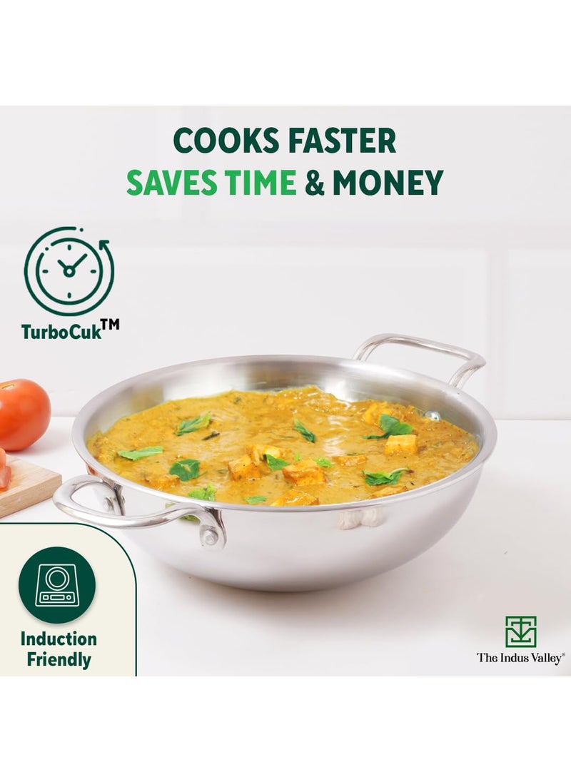 The Indus Valley Triply Stainless Steel Cookware Combo with Free Chopping Board Kadai234cm27L Stock Pot216 cm29L Gas Induction Friendly 3Layer Body 100 ToxinFree