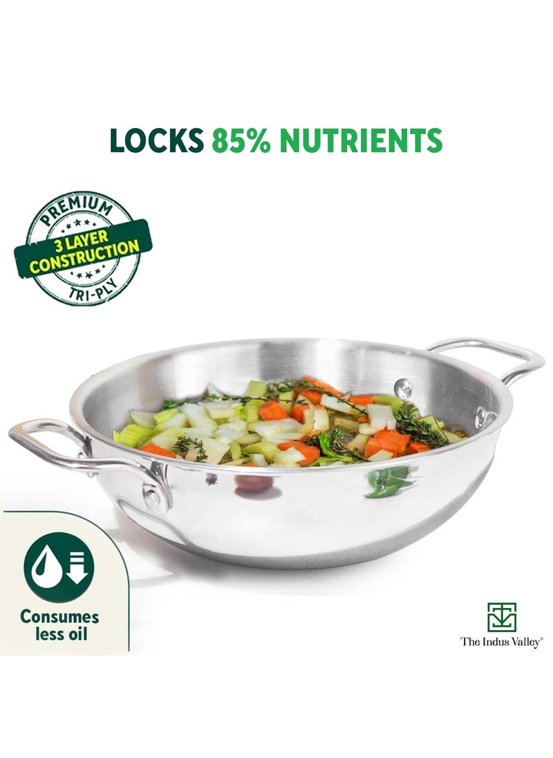 The Indus Valley Triply Stainless Steel Cookware Combo with Free Chopping Board Kadai234cm27L Stock Pot216 cm29L Gas Induction Friendly 3Layer Body 100 ToxinFree