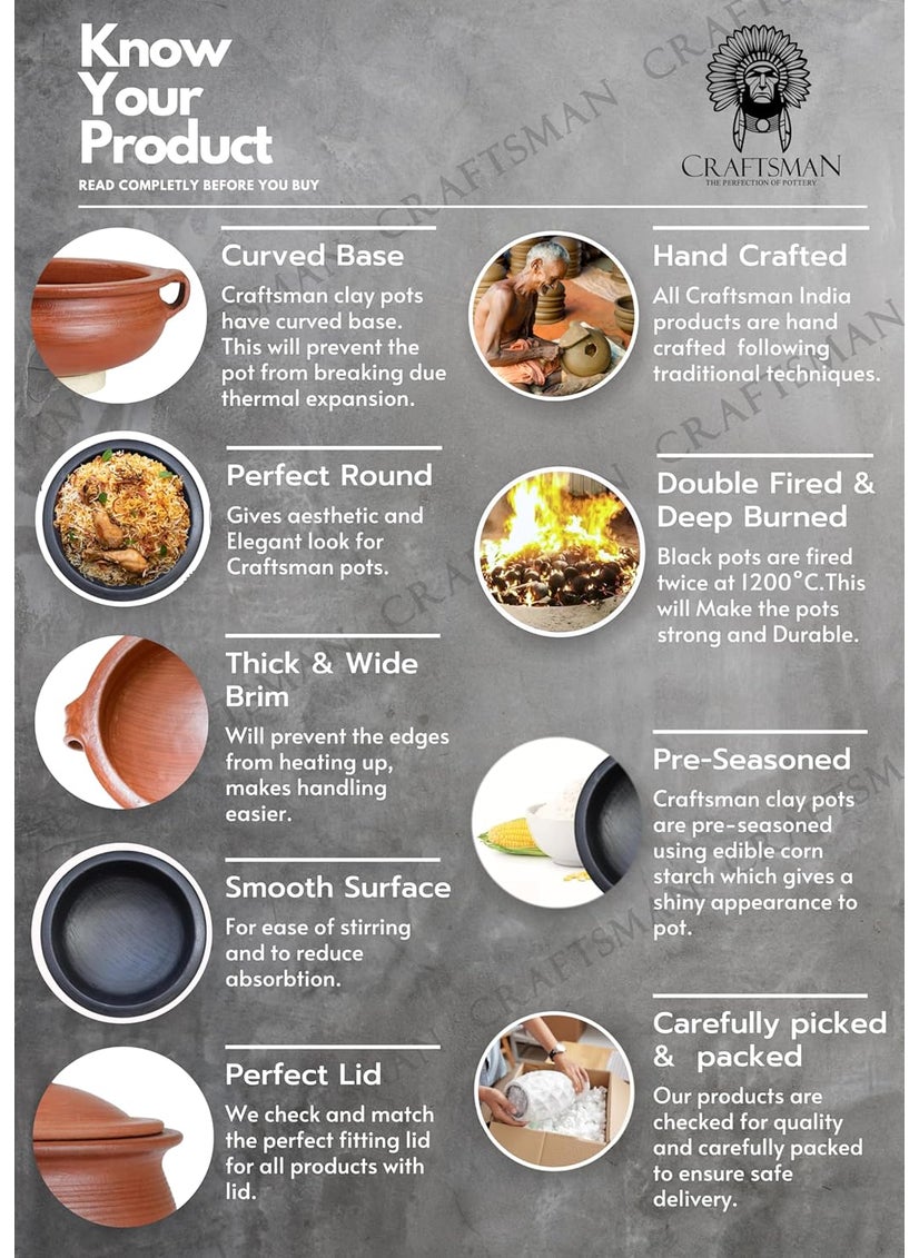 Craftsman Clay Biryani HandiPot for Cooking and Serving 2 Liter