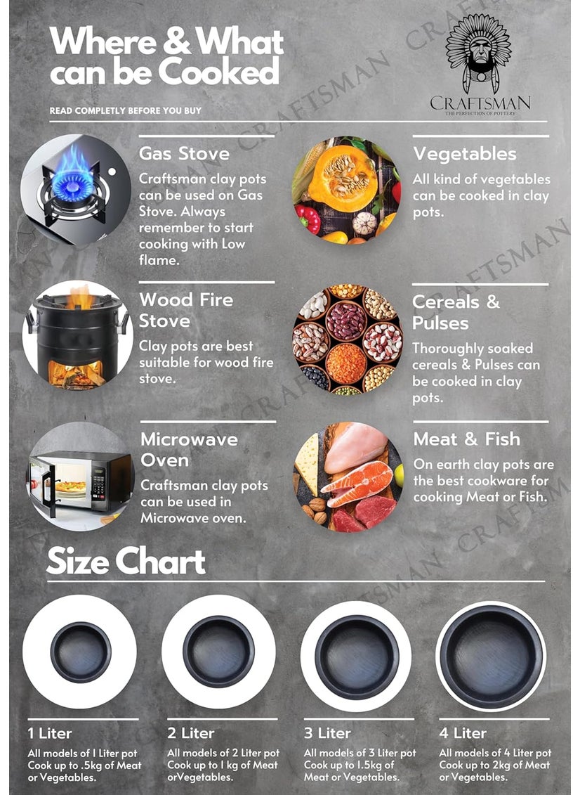 Craftsman Clay Biryani HandiPot for Cooking and Serving 2 Liter