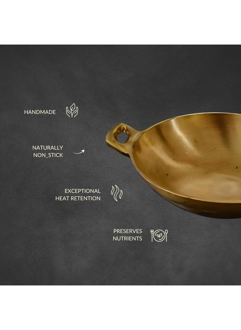 NUTRION Heavy Bronze KadaiWok 9 Inch24 Litre for Healthy Cooking PreSeasoned Even Heat Distributor Retains Heat to Enhance Flavor