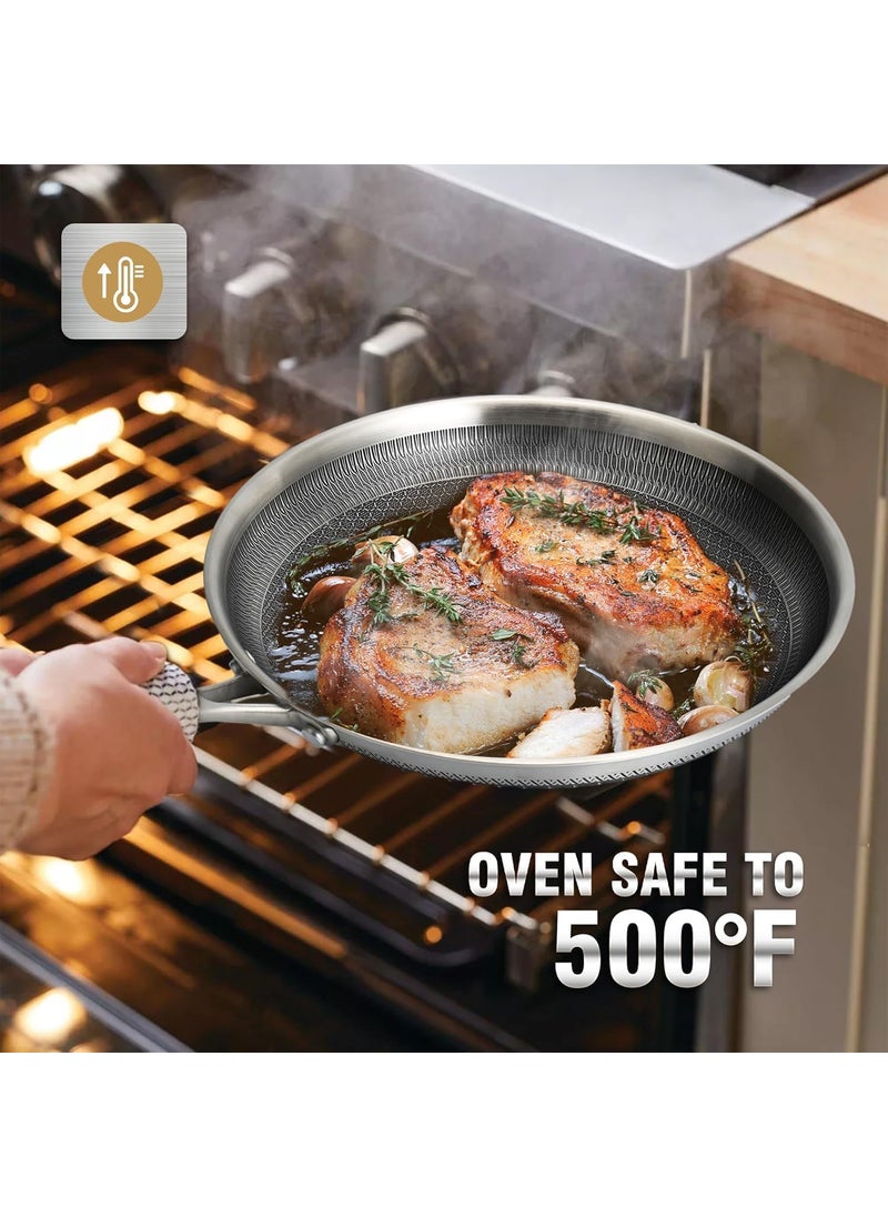 SEYROLIN Nonstick Frying Pan Stainless Steel Induction Ready Compatible with All Cooktops Oven Dishwasher Safe Ergonomic Sturdy Handle Frying Pan 26 CM