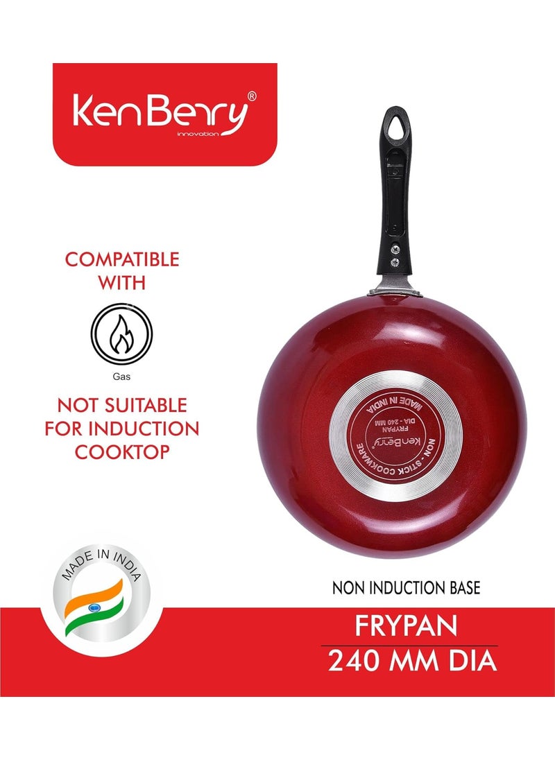 KenBerry Eco Fry Pan 240 mm Diameter with Glass Lid Aluminium Non Stick Cookware Frying Pan Essential Fry Pan 240 MM Diamtere Non Induction Base NonStick Glass Iid