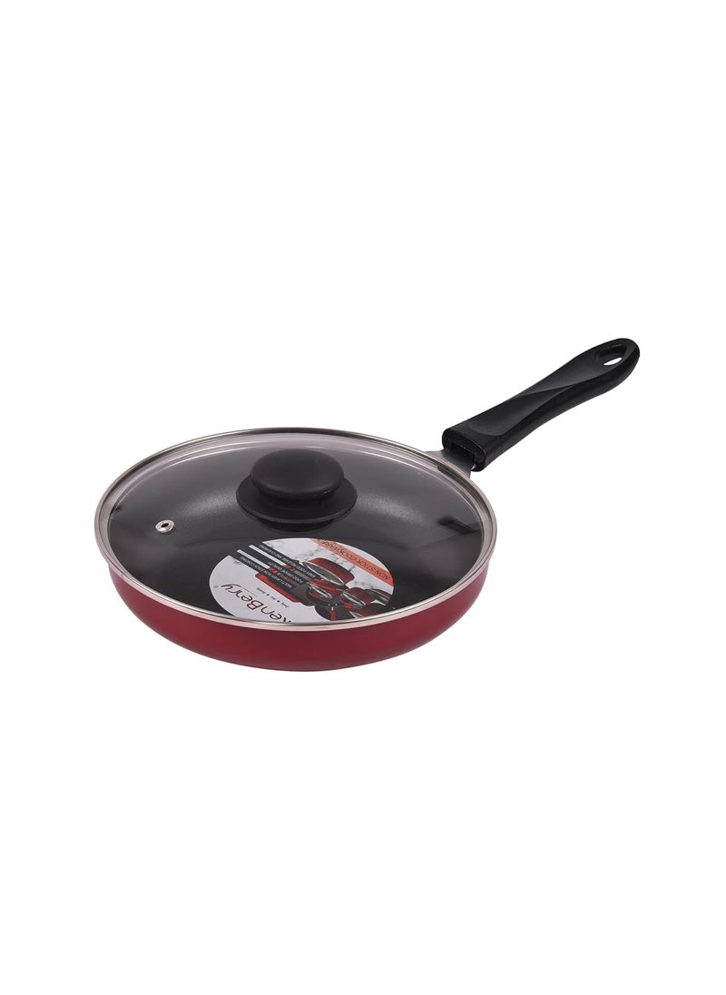 KenBerry Eco Fry Pan 240 mm Diameter with Glass Lid Aluminium Non Stick Cookware Frying Pan Essential Fry Pan 240 MM Diamtere Non Induction Base NonStick Glass Iid