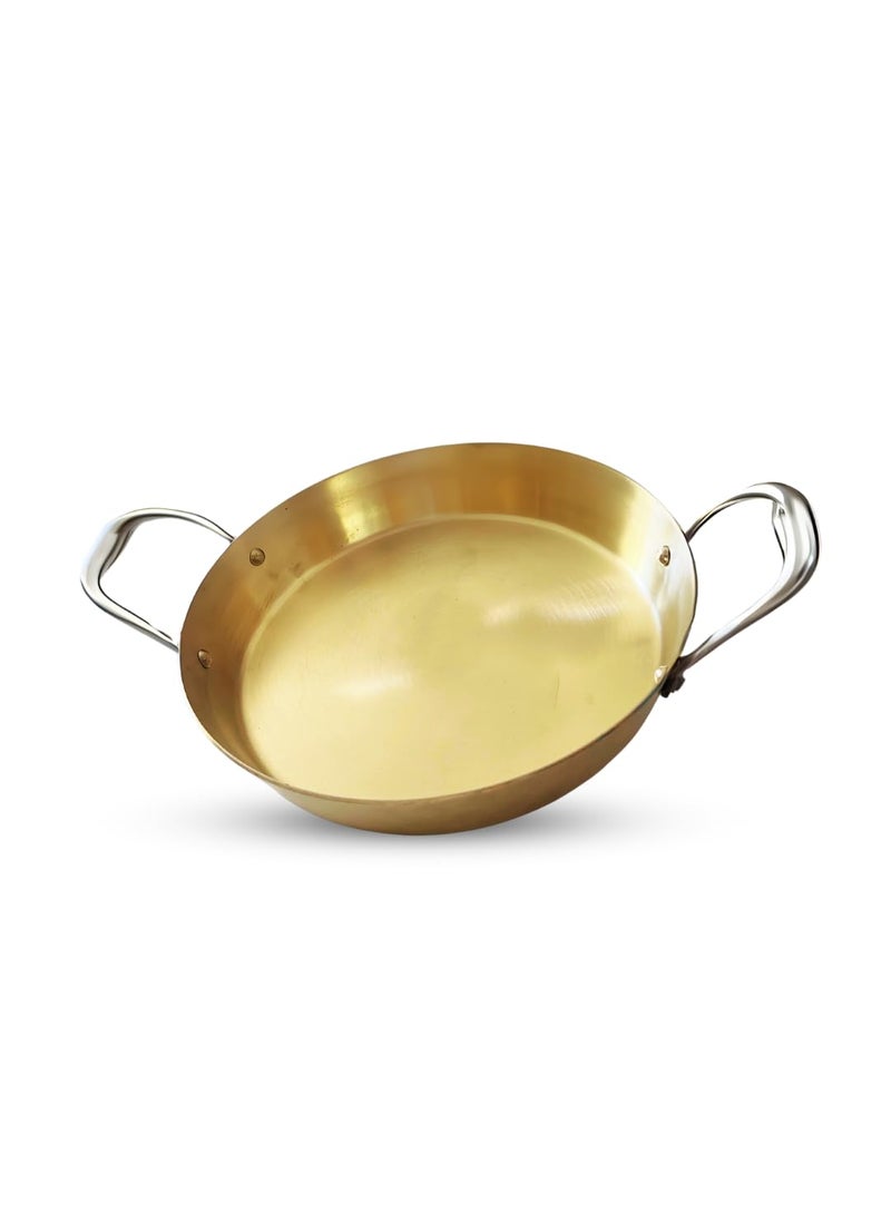 NUTRION Pure Brass Double Handle Frying Pan Traditional Indian Cooking PanTawa for Cooking with HealthBoosting Properties 24 cm Medium Pan