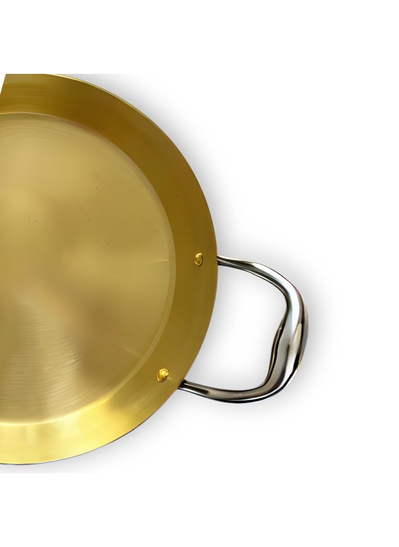 NUTRION Pure Brass Double Handle Frying Pan Traditional Indian Cooking PanTawa for Cooking with HealthBoosting Properties 24 cm Medium Pan