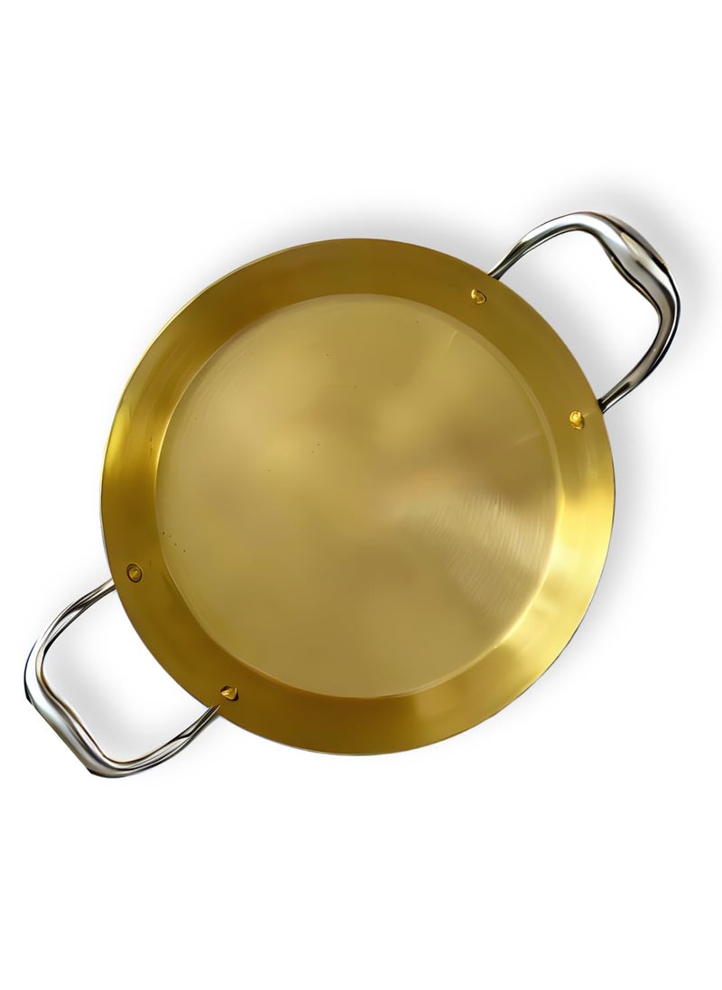NUTRION Pure Brass Double Handle Frying Pan Traditional Indian Cooking PanTawa for Cooking with HealthBoosting Properties 24 cm Medium Pan