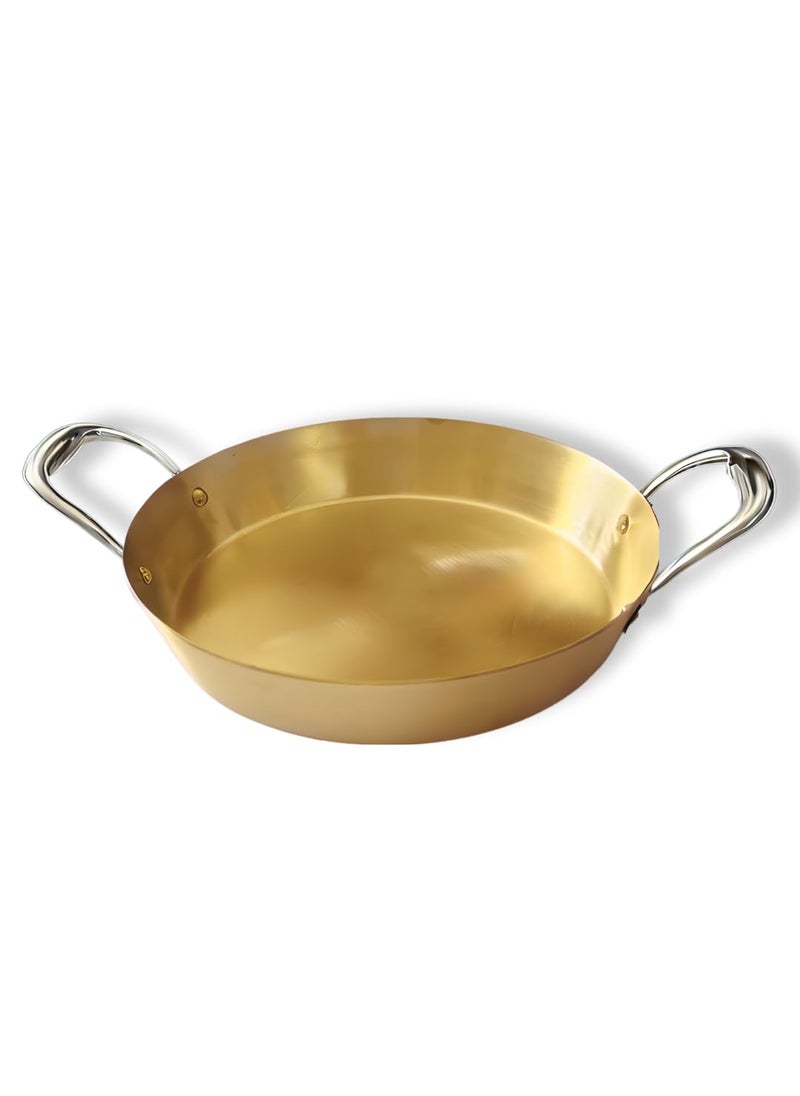 NUTRION Pure Brass Double Handle Frying Pan Traditional Indian Cooking PanTawa for Cooking with HealthBoosting Properties 24 cm Medium Pan