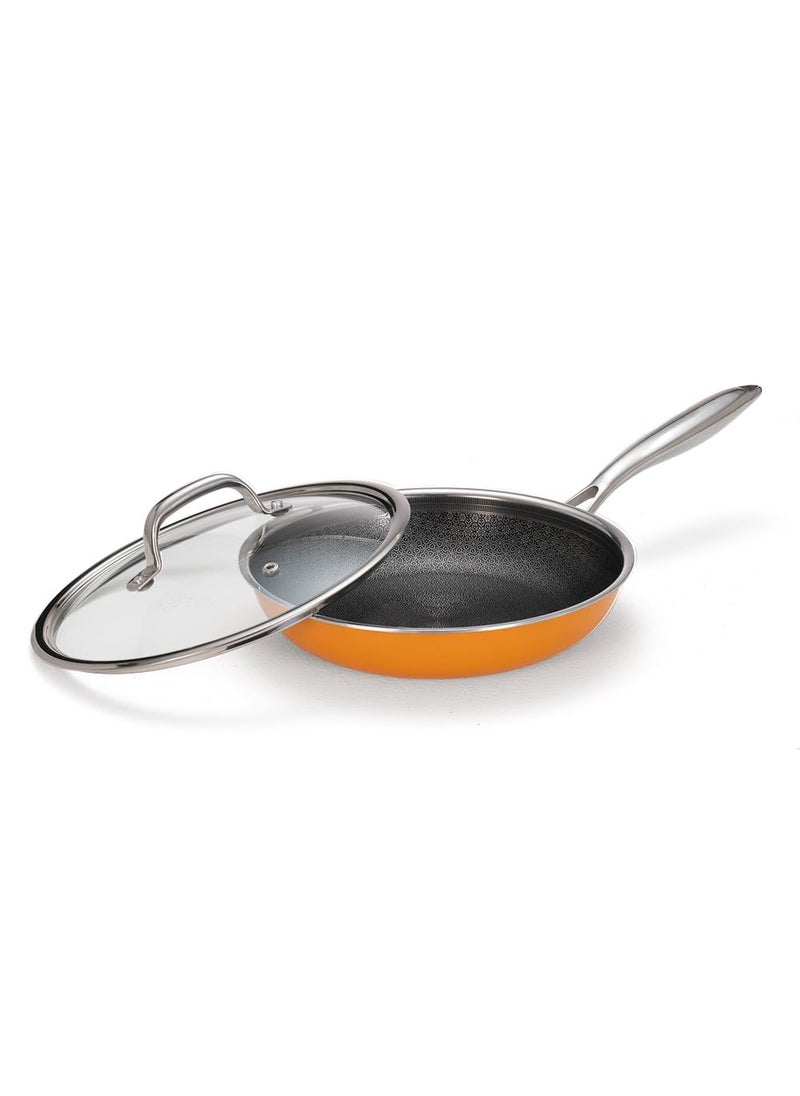 ARTTDINOX Vida Stainless Steel Triply Frypan with Lid 24 cm 18 LTR Etched nonstick PTFE Rivetless Handle Gas Induction Base 7 Yrs Warranty Jindal Stainless
