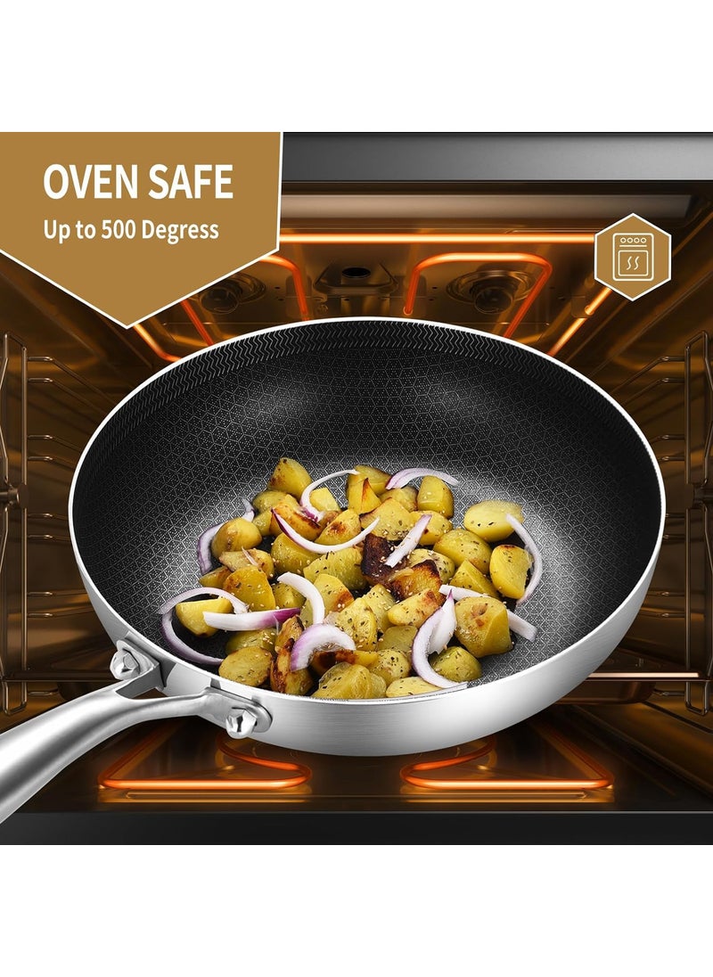NUTRION Triply Stainless Steel Frypan 26 cm 25 mm Thick Steel Pan Scratch Resistant 5 Year Warranty Induction Gas Friendly Heavy Bottom