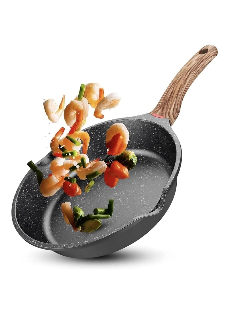 ShreeVoke Nonstick Frying Pan 8Inch Egg PanNonstick Skillet with LidGranite Egg Frying Pan with Glass Lid Dishwasher and Oven SafeInduction Compatible PFOA Free