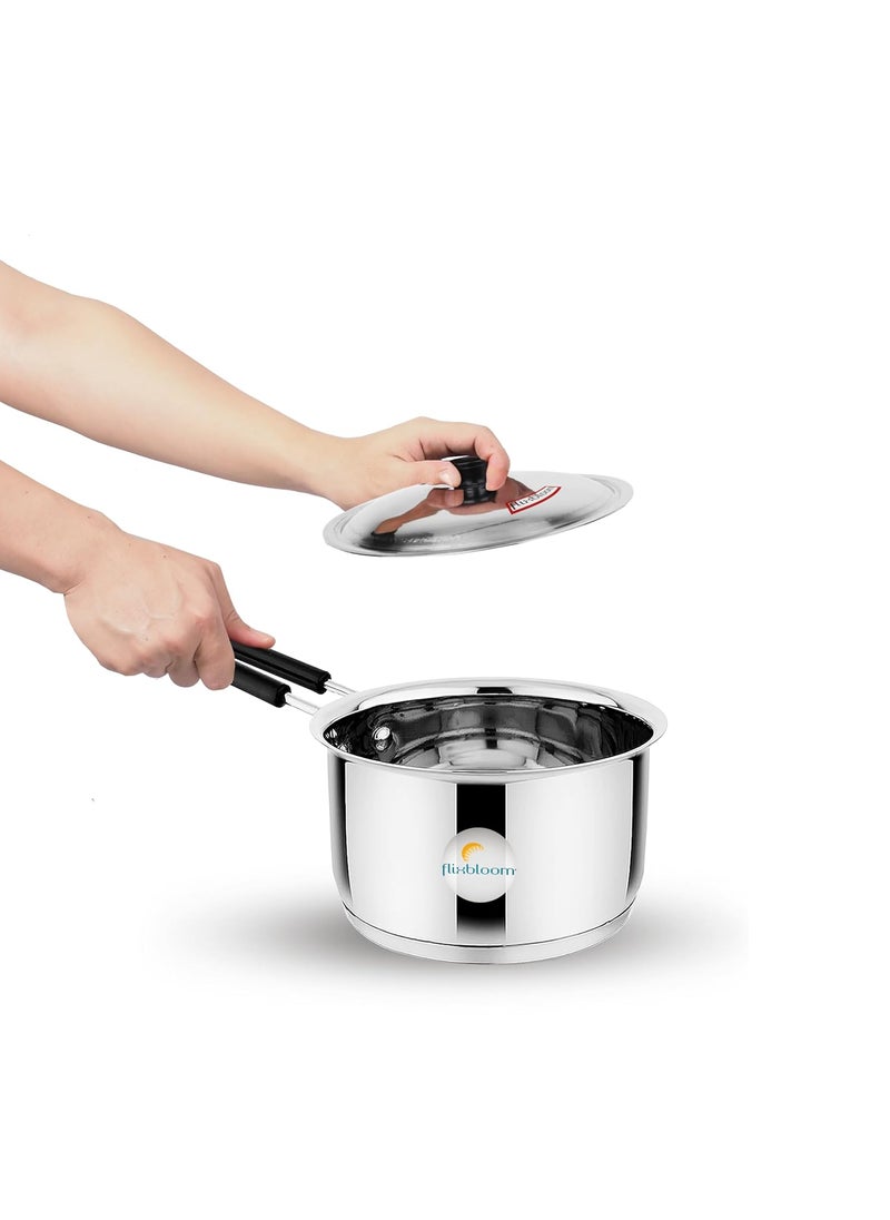 Flixbloom Longevity Stainess Steel Induction Base TRIPLYSadwich BottomLPG Friendly Deep Kitchen Cookware Utensil TeaMilkSauce Pan with Lid 2 Litre