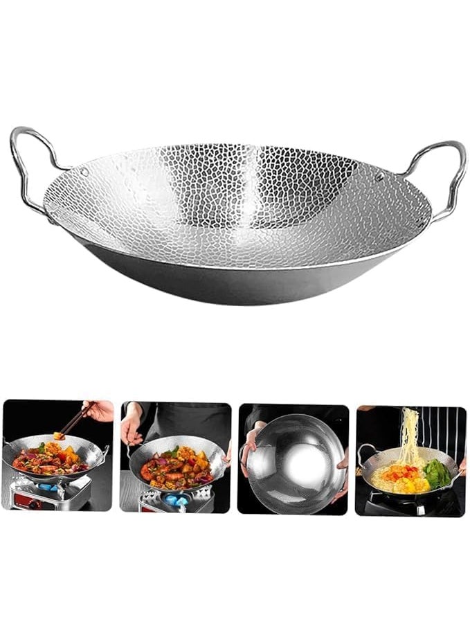 BHAJANSHREE 28cm Kadai for CookingStainless Steel Round BottomWokCookwareHammered FinishPortable Various StovesInductionGas Stove comptibleWideShallow kadai15L NonStick Paella Serving pan
