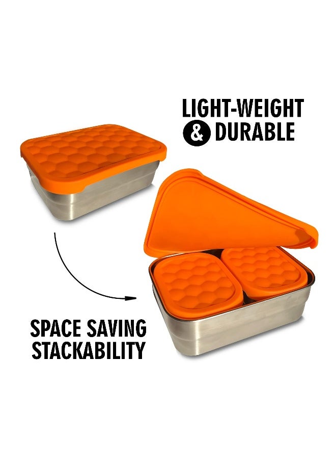 Stainless Steel Food Containers with Lids Set of 3 (24.34 oz, 8 oz, 8 oz) - Metal Snack Container for Kids -  Lunch Box with Silicone Lids Sandwich Containers-Premium Leakproof Bento Box Storage