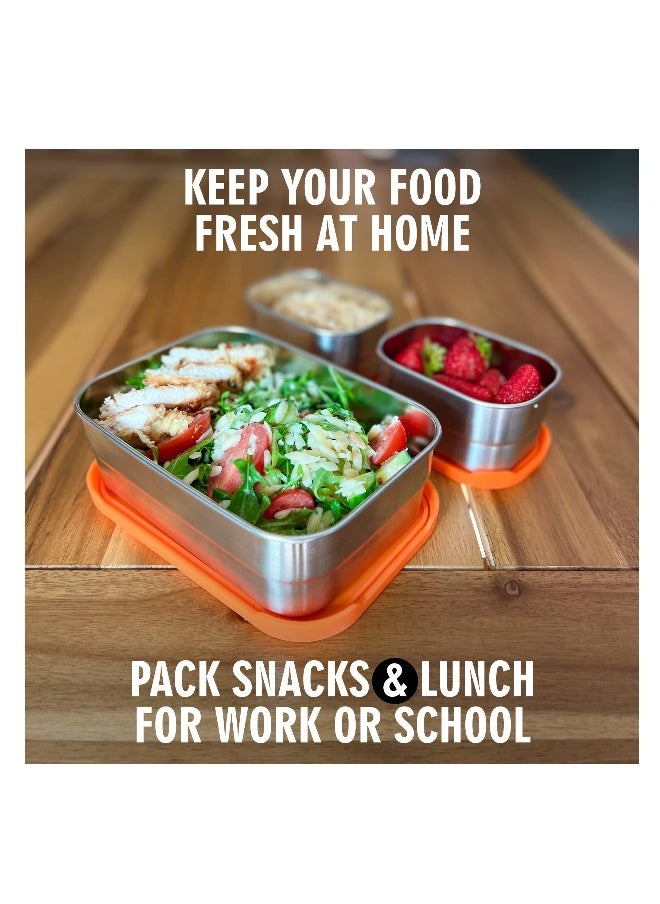 Stainless Steel Food Containers with Lids Set of 3 (24.34 oz, 8 oz, 8 oz) - Metal Snack Container for Kids -  Lunch Box with Silicone Lids Sandwich Containers-Premium Leakproof Bento Box Storage