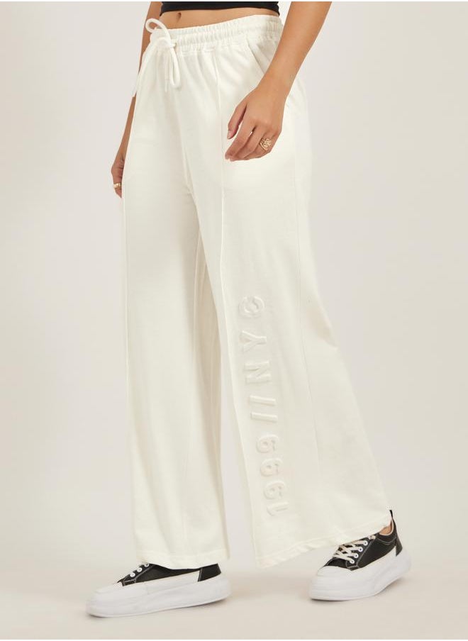 Embossed Hem Wide Leg Joggers with Drawstring Waist