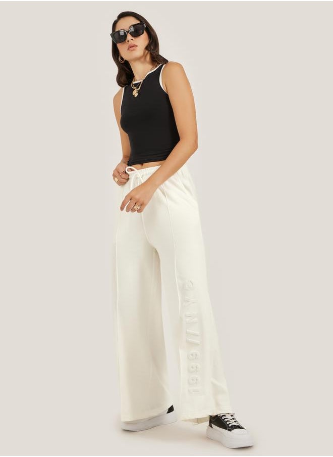 Embossed Hem Wide Leg Joggers with Drawstring Waist